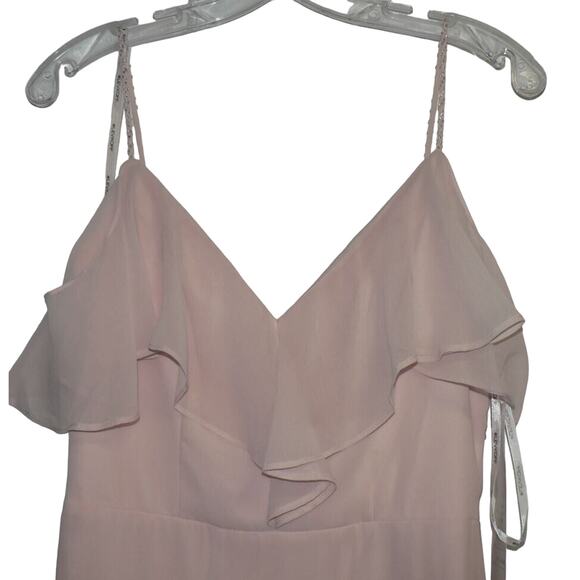 Levkoff Embellished Ruffle Neck Chiffon A-Line Gown in Petal Pink Size 6 $180 - Picture 3 of 5